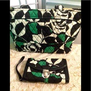 Vera Bradley GREEN/BLACK/WHITE BAG & WALLET